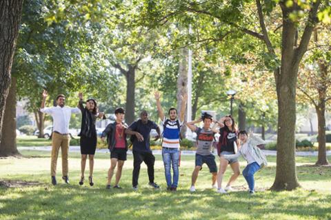 international students on the oval