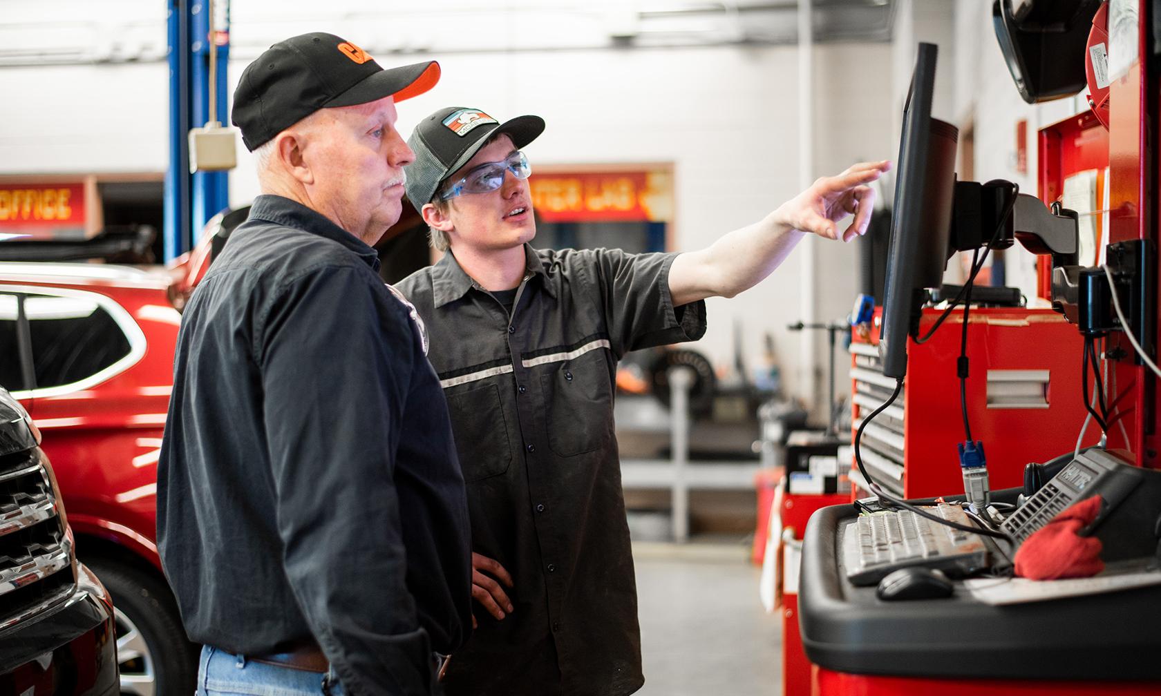 student in auto skills lab