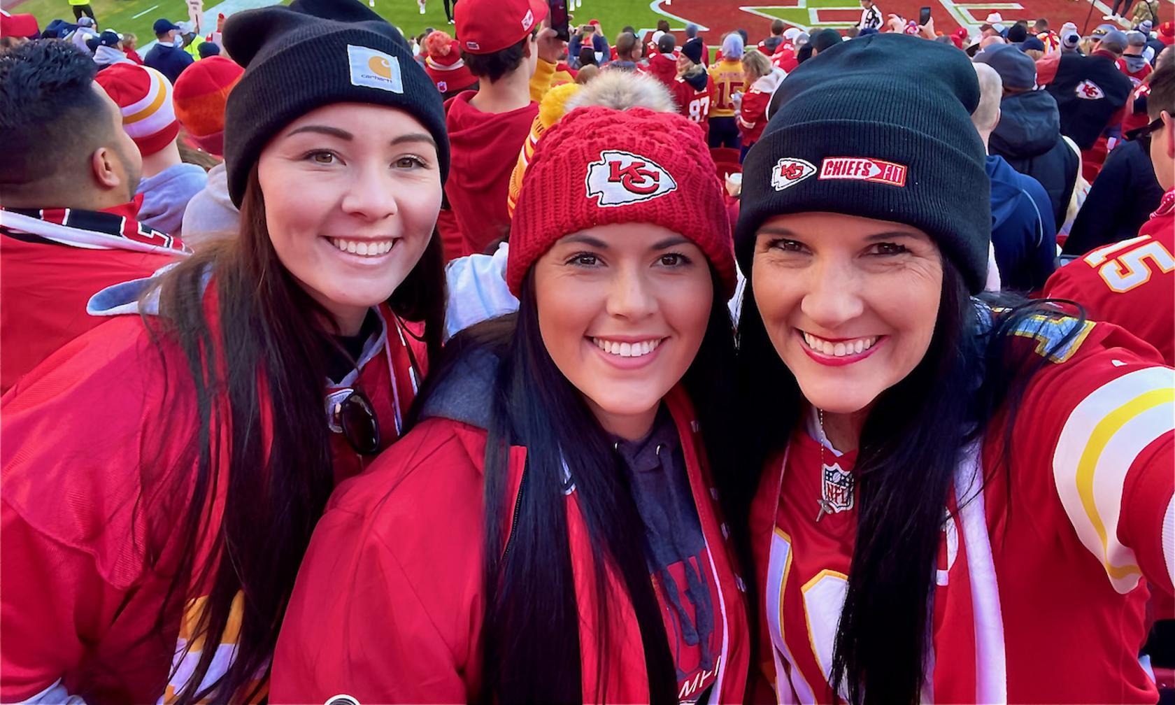 Shelly Grimes and her daughters at a Chiefs game