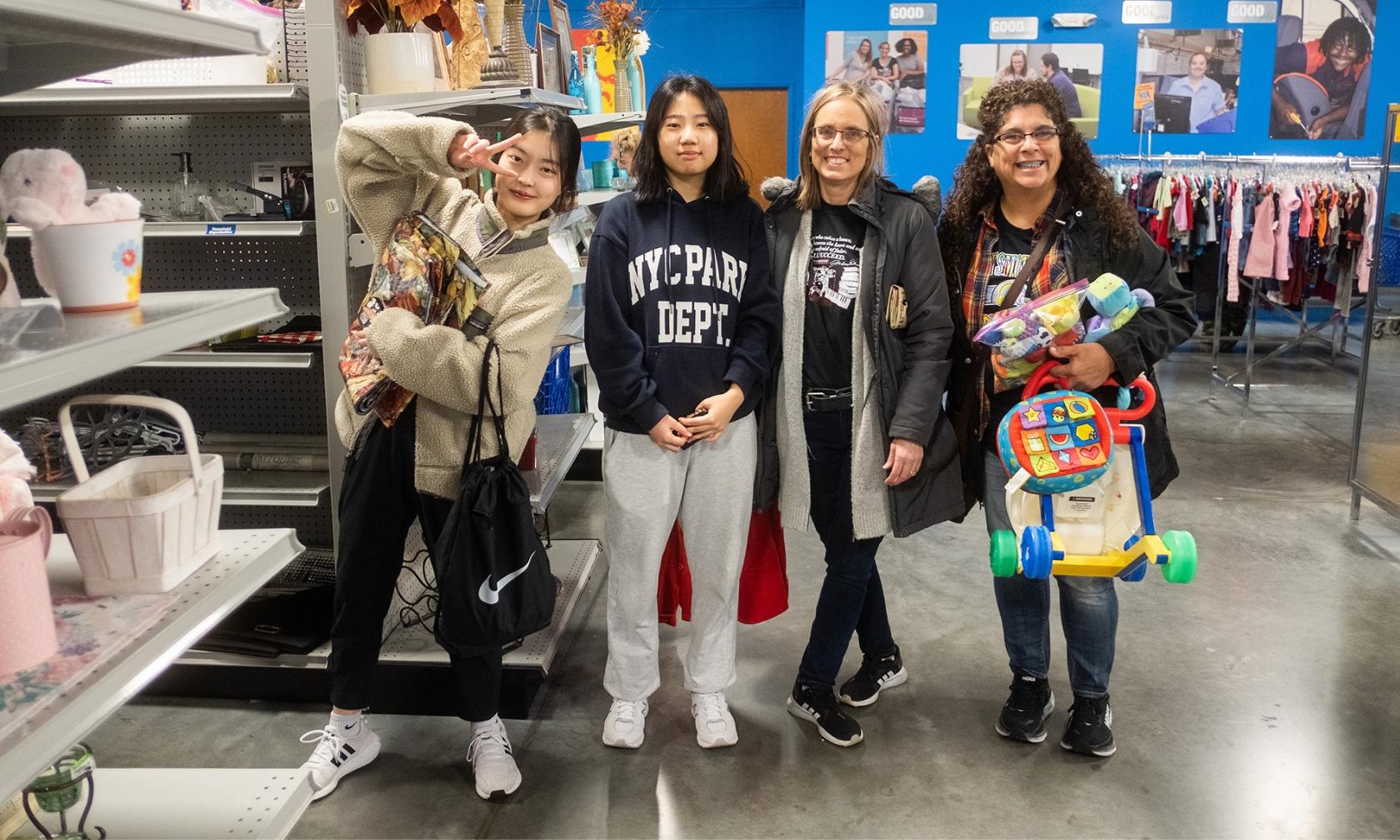 International students at thrift shop