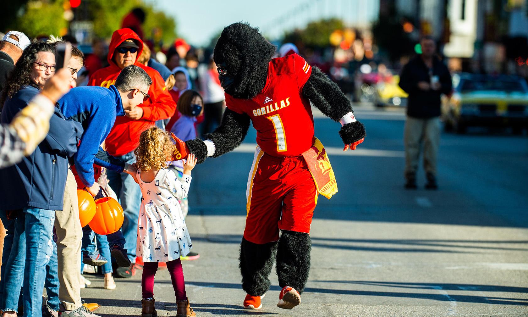 Homecoming parade with Gus Gorilla