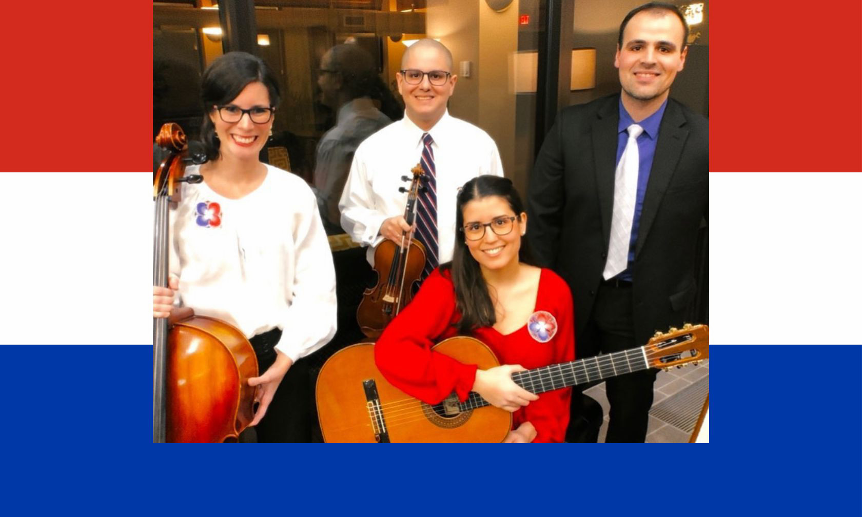 Paraguayan musicians in front of flag