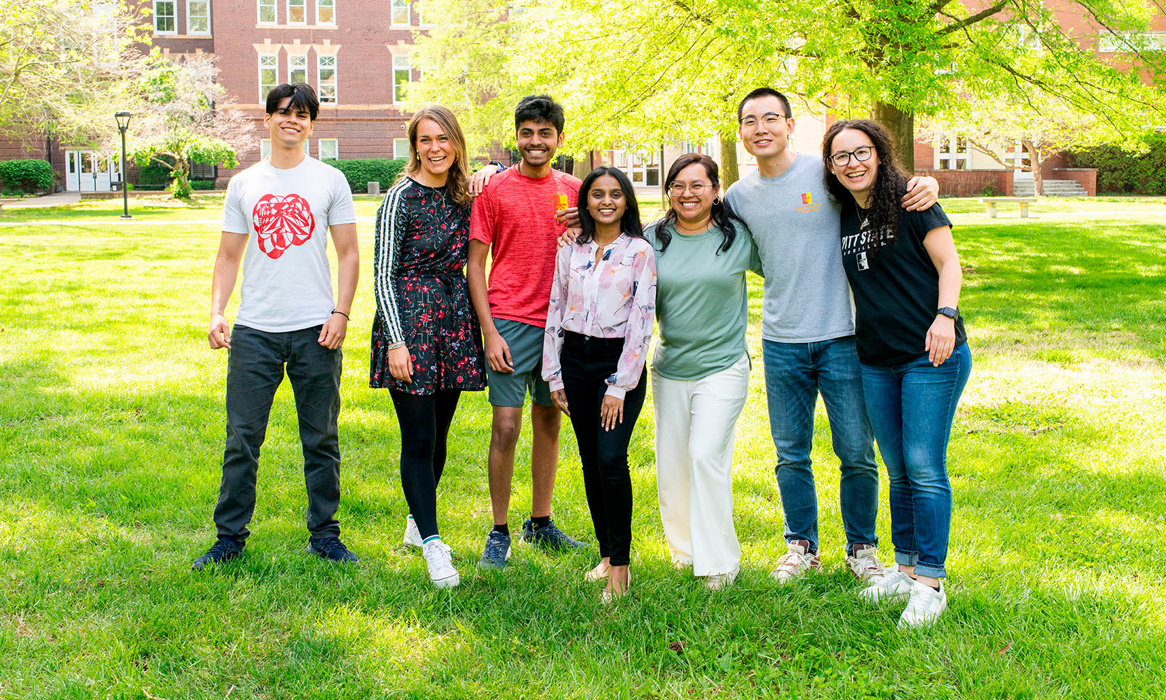 international students outside on campus
