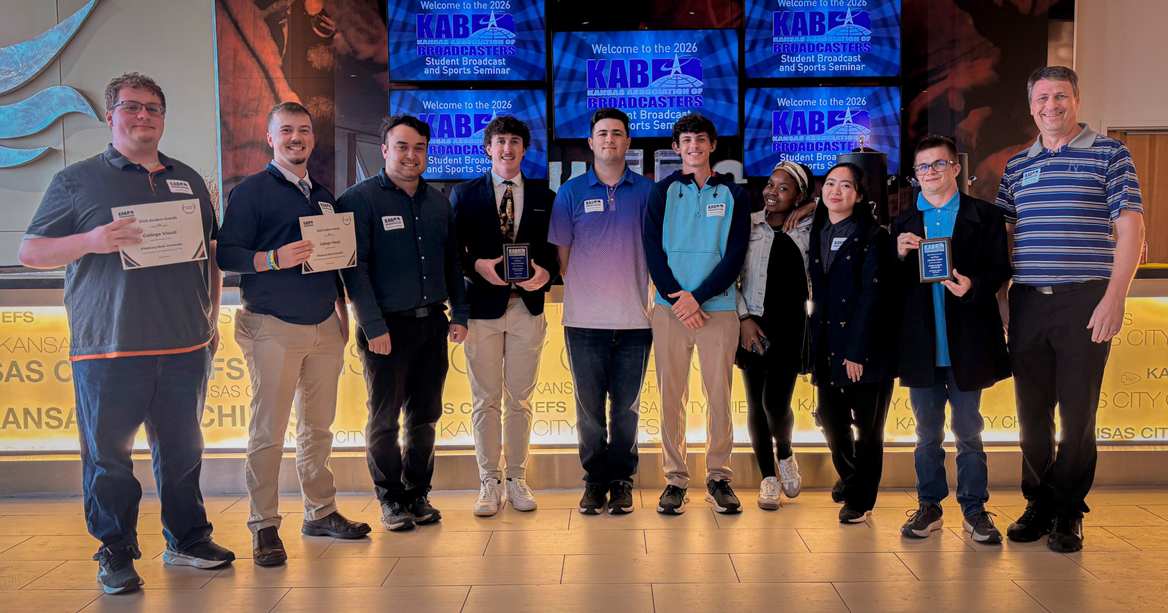 Students stand together and pose for the KAB awards in Kansas City