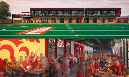 Proposed new end zone facility shows exterior and interior