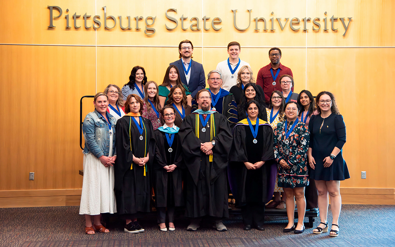 New inductees pose for a group photos in the Overman Student center Ballrooms 