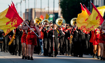 a band in the Homecoming Parade 