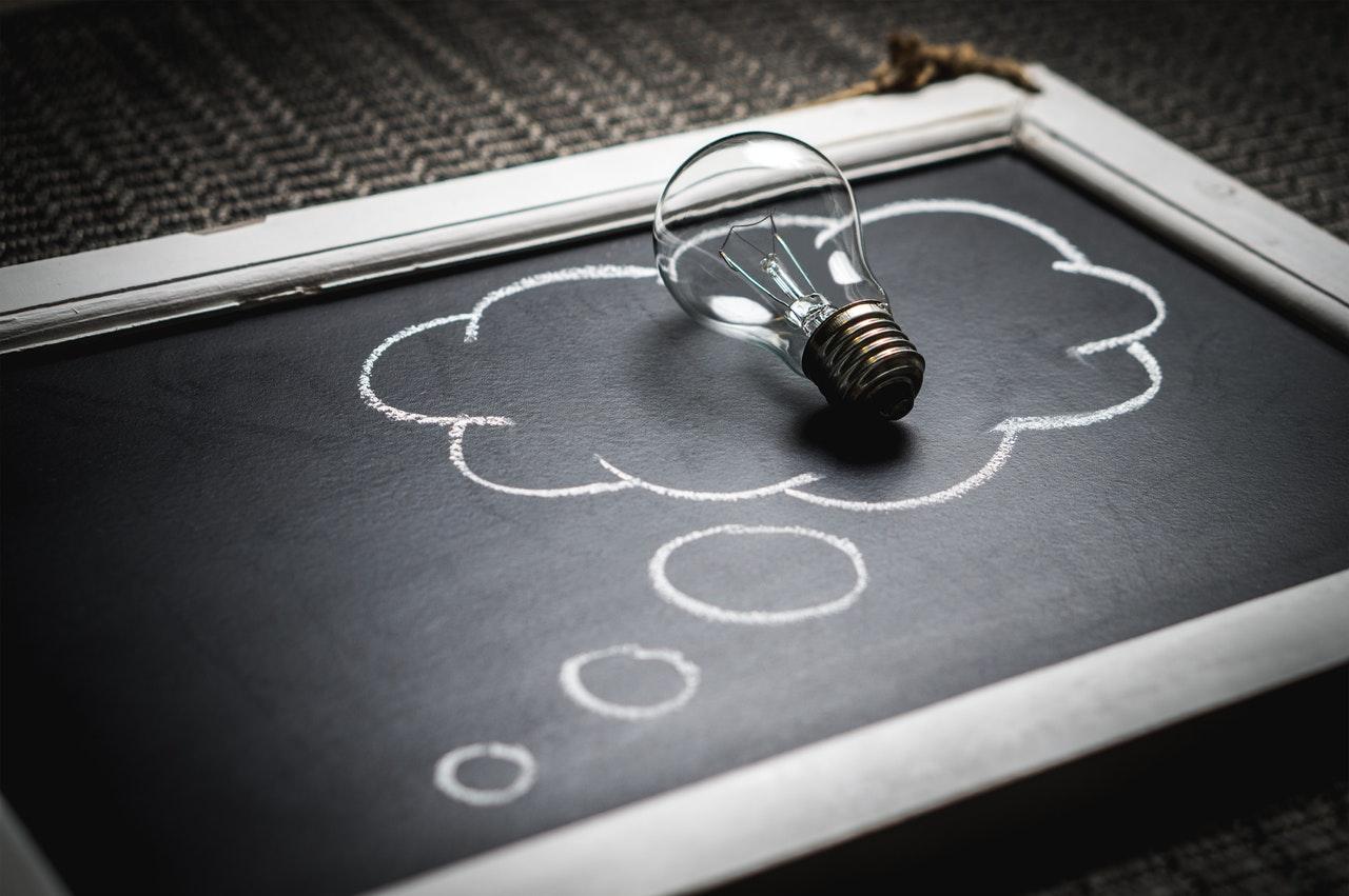 Light bulb on chalkboard