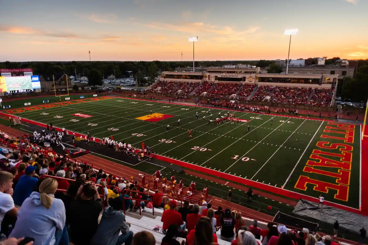 football field at dusk