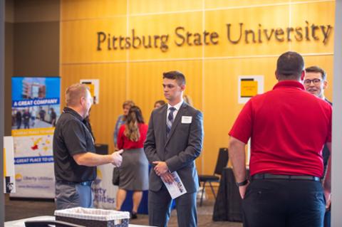 Accounting students at career fair for business jobs at Pitt State