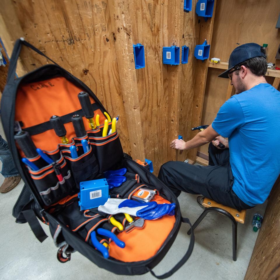 Pitt State students in residential electrician classroom