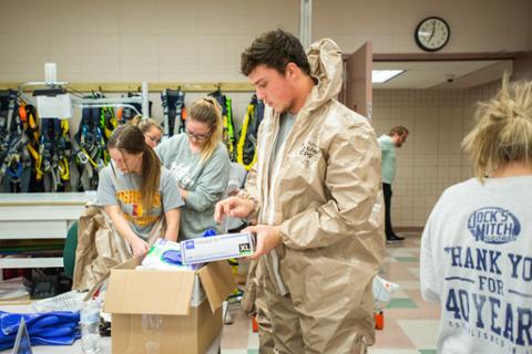 Construction safety major students in safety lab at Pitt State