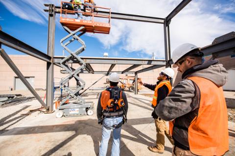 Safety technology college students in harness lab at pitt state construction site