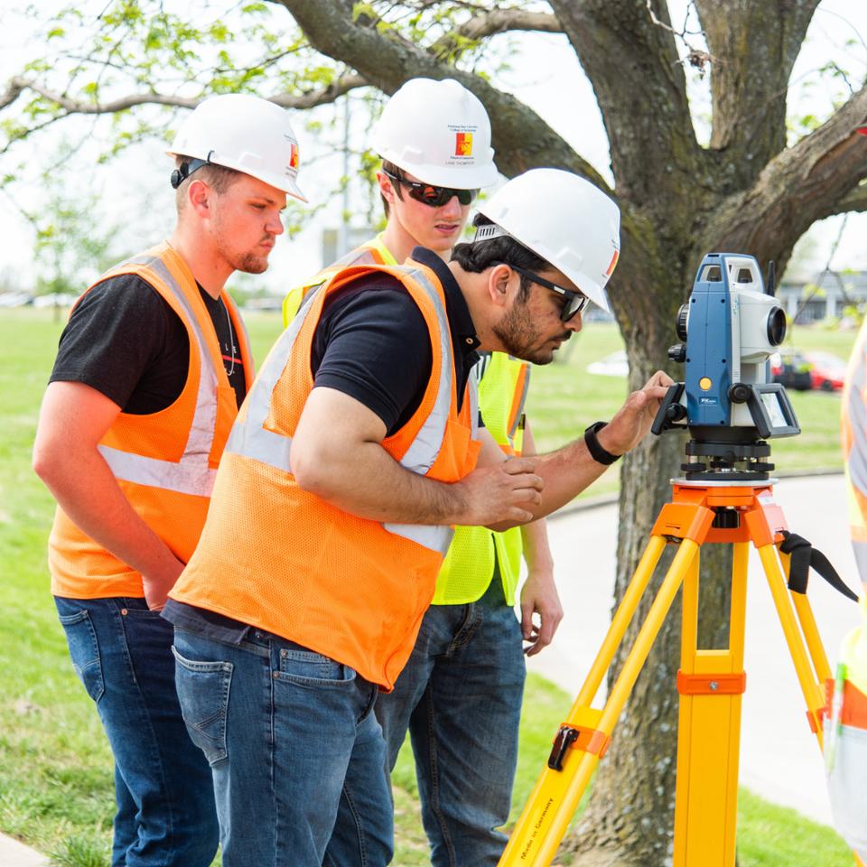 bas technology construction degree students in survey lab 