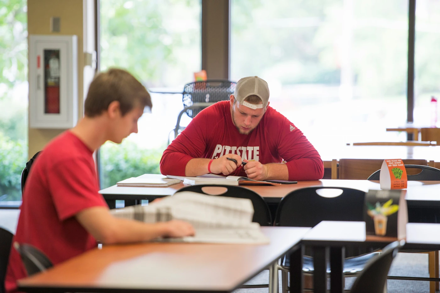 student during study in library
