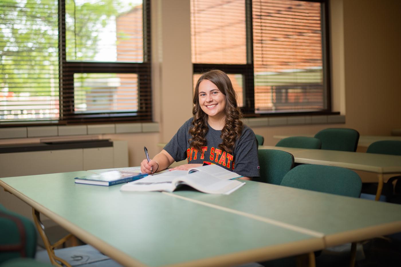 psychology student in college classroom at Pittsburg State