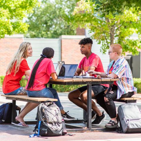 psychology students at Pittsburg State working outside