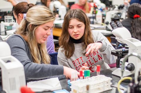 Biological sciences lab with students at Pittsburg State University